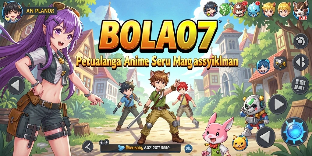 Tampilan gameplay seru dari BOLA07 yang penuh warna dan karakter menarik.