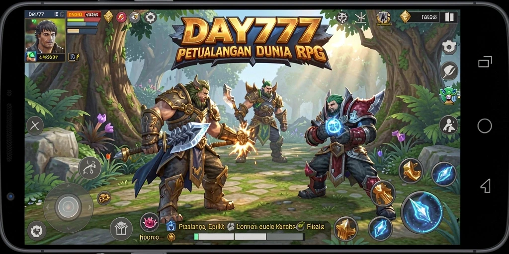 Tangkapan layar dari gameplay DAY777 menampilkan pertempuran seru dalam dunia RPG.