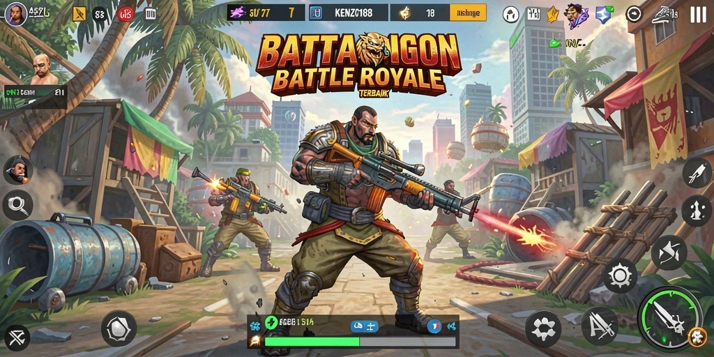 Tangkapan layar KENZO188 menampilkan aksi seru dalam pertempuran Battle Royale.