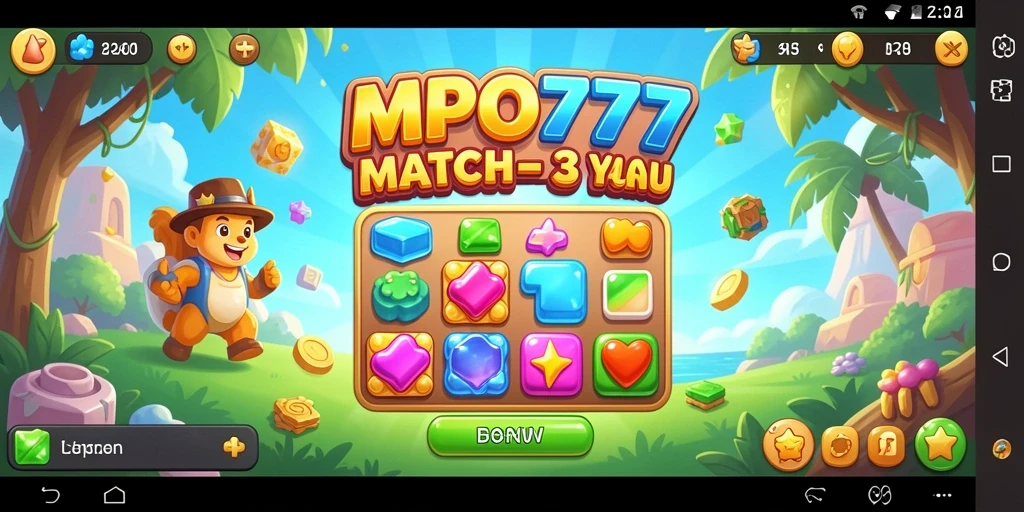 Gameplay seru game Match-3 MPO777 dengan kombinasi warna-warni.