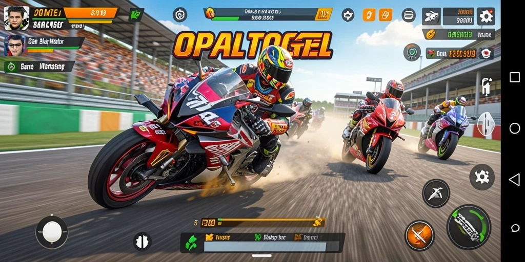 Tampilan gameplay OPALTOGEL yang menegangkan saat balapan motor.