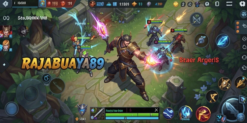 Tampilan gameplay seru RAJABUAYA89 dalam aksi MOBA.