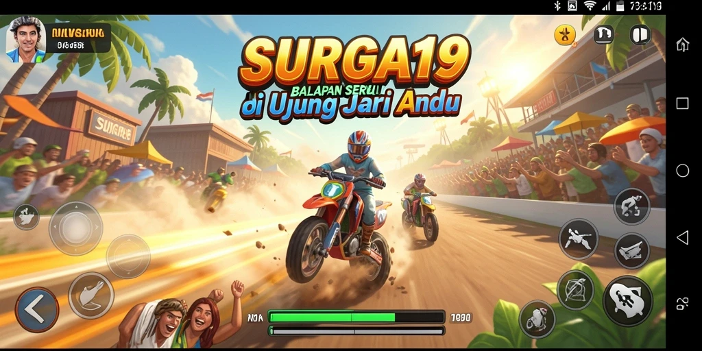 Tampilan seru gameplay SURGA19 saat balapan di trek kota.