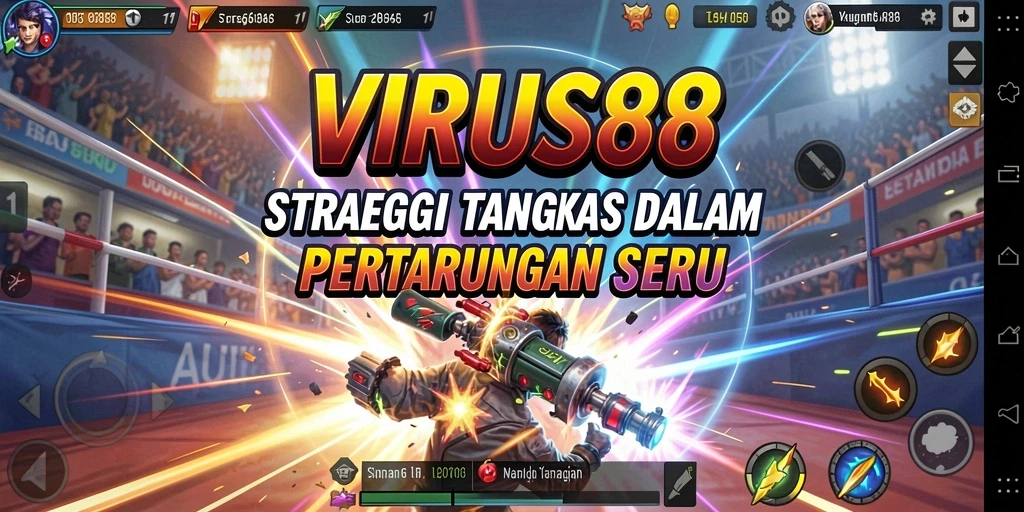 Screenshot utama VIRUS88 menampilkan pertarungan strategis yang menegangkan.